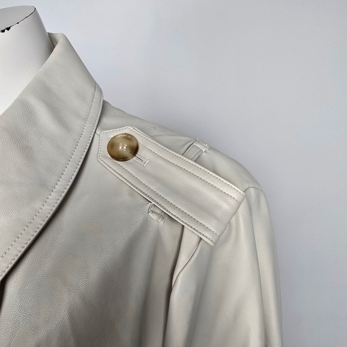 Penningtons Cream Vegan Leather Belted Trench Coat Size 2X