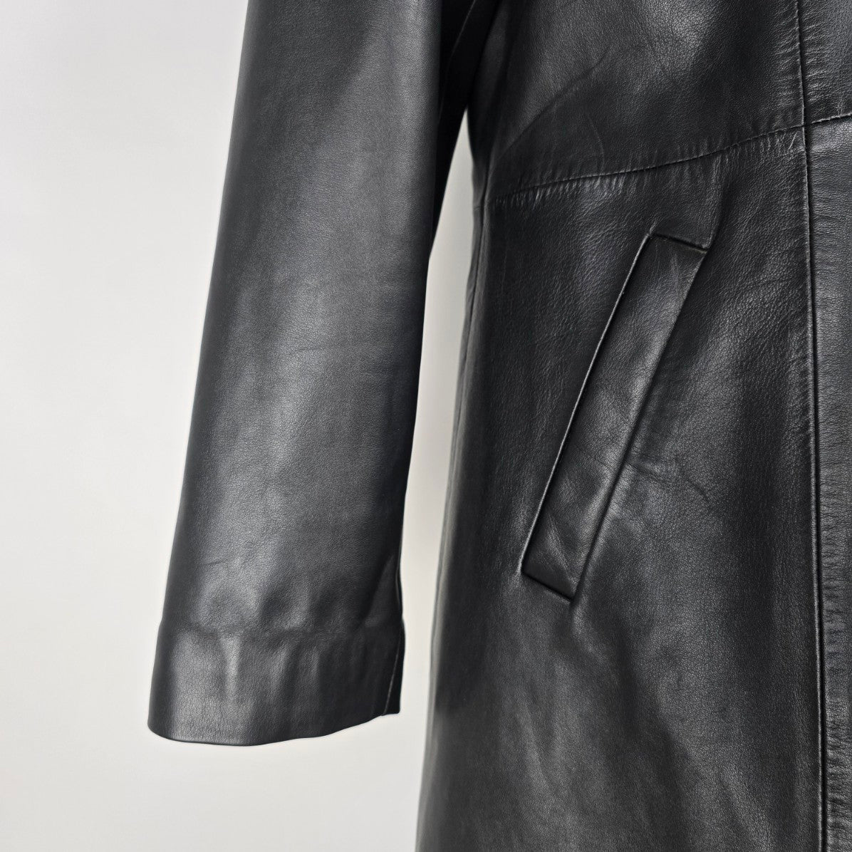 Gianna Lorenzi Black Leather Pea Coat Size XL