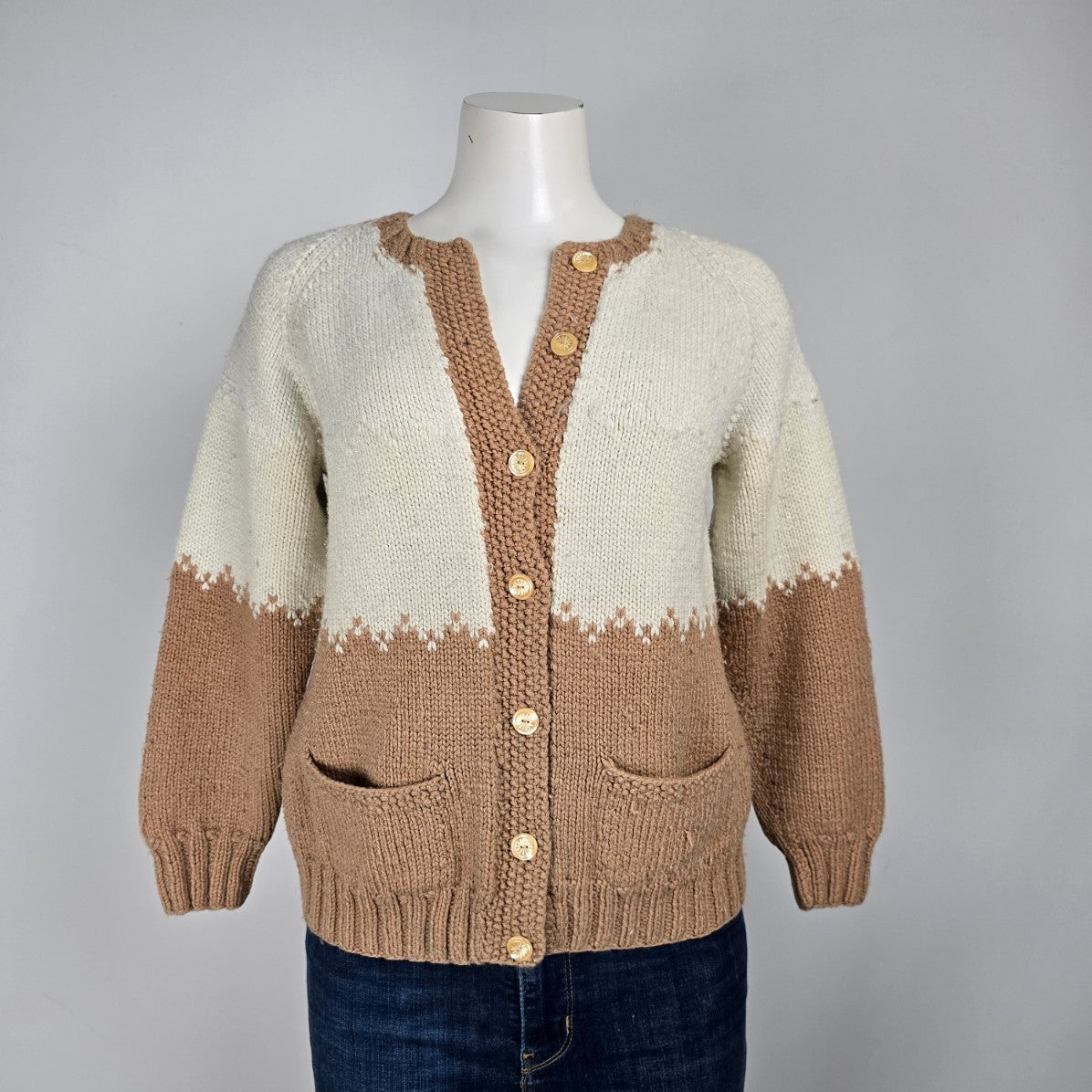 Handmade Brown Knit Button Up Cardigan Size S/M