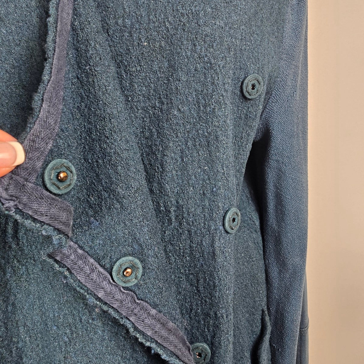 Free People Drippy Wool Blue Asymmetrical Hoodie Jacket Size L