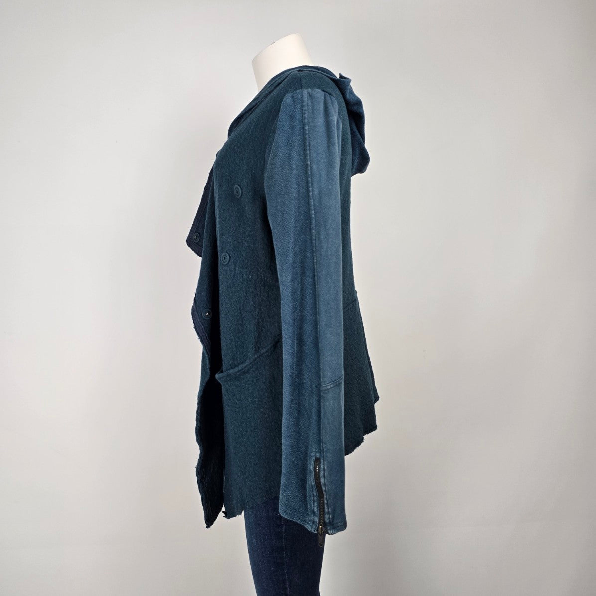 Free People Drippy Wool Blue Asymmetrical Hoodie Jacket Size L