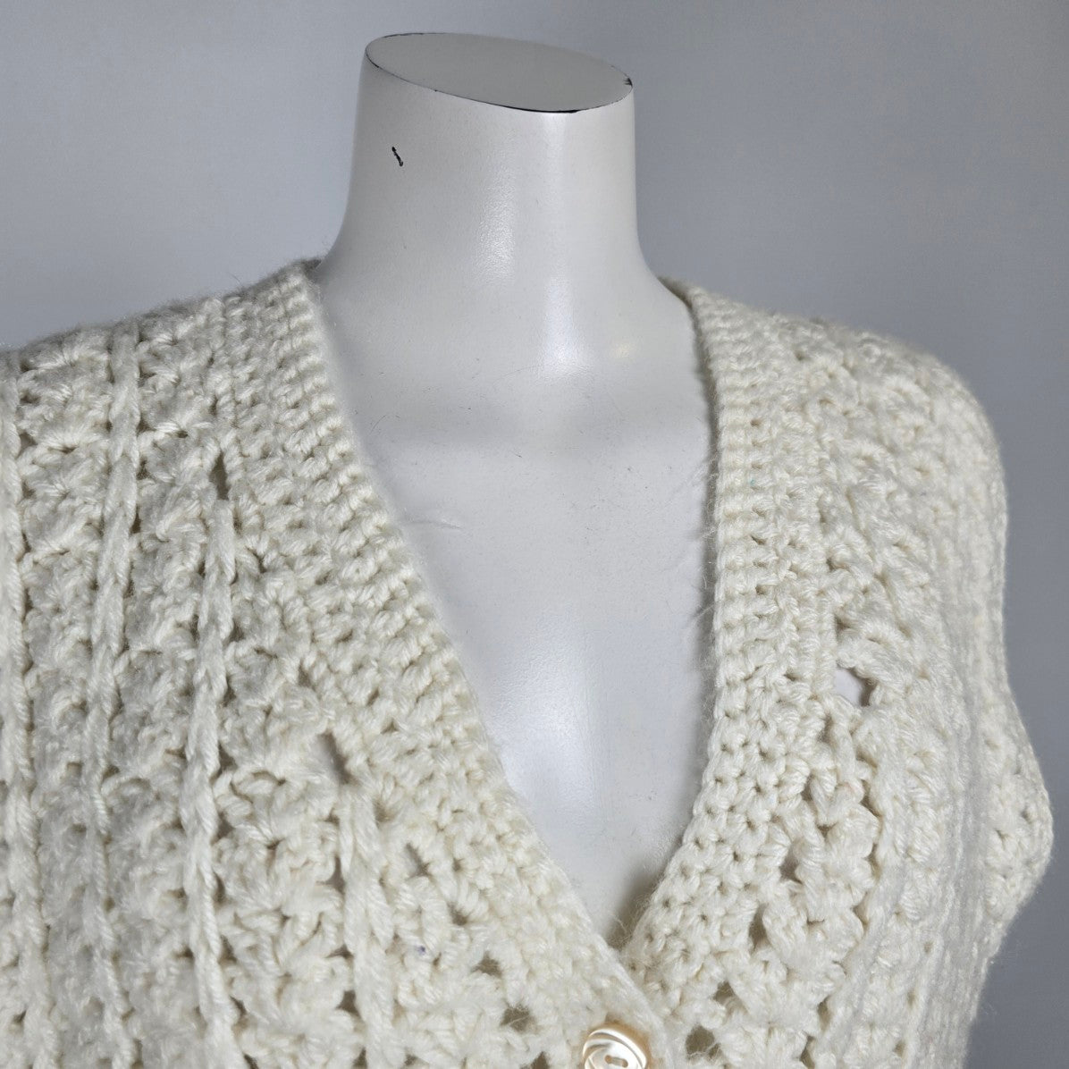 Handmade Knit White Button Up Sweater Vest Size L