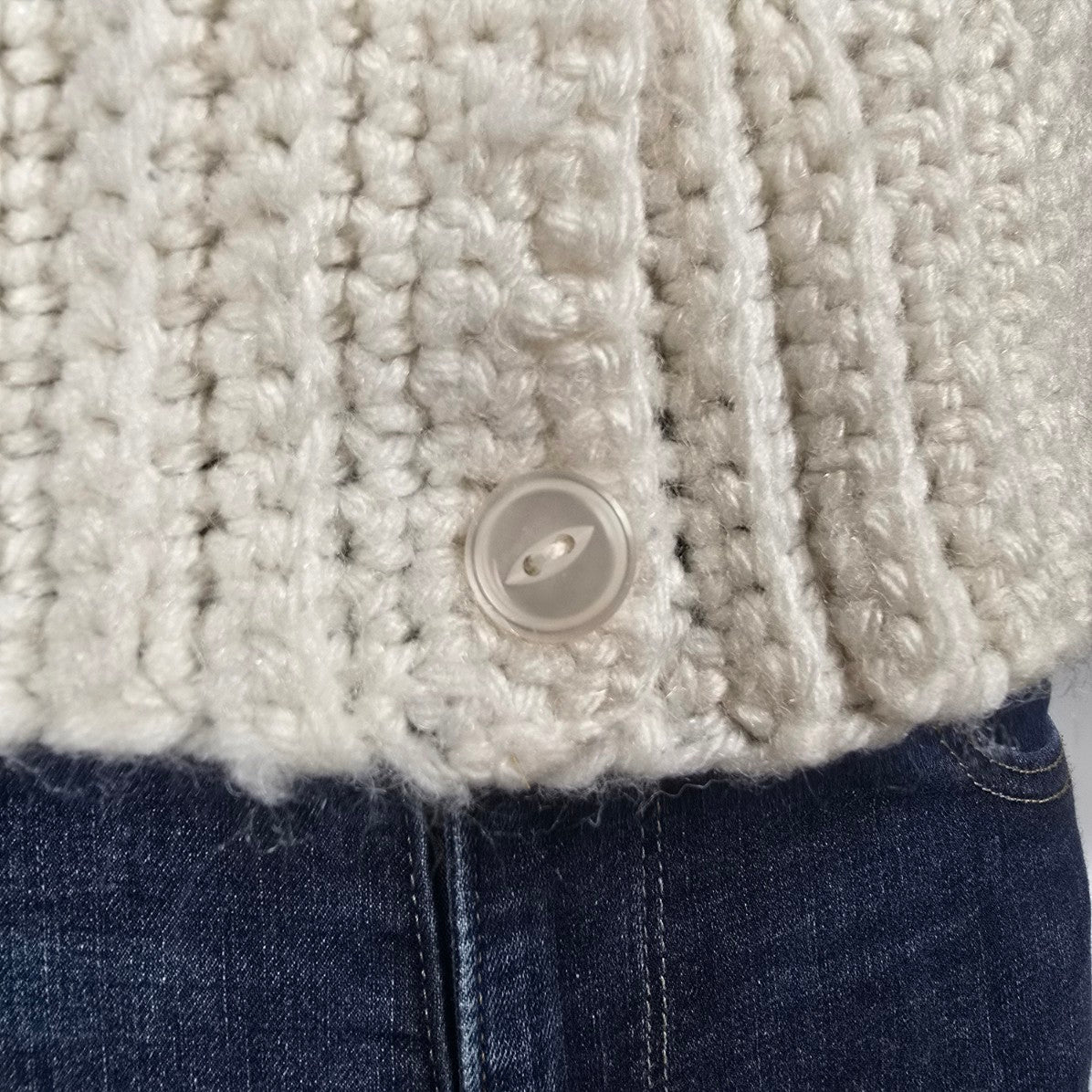 Handmade Knit White Button Up Sweater Vest Size L