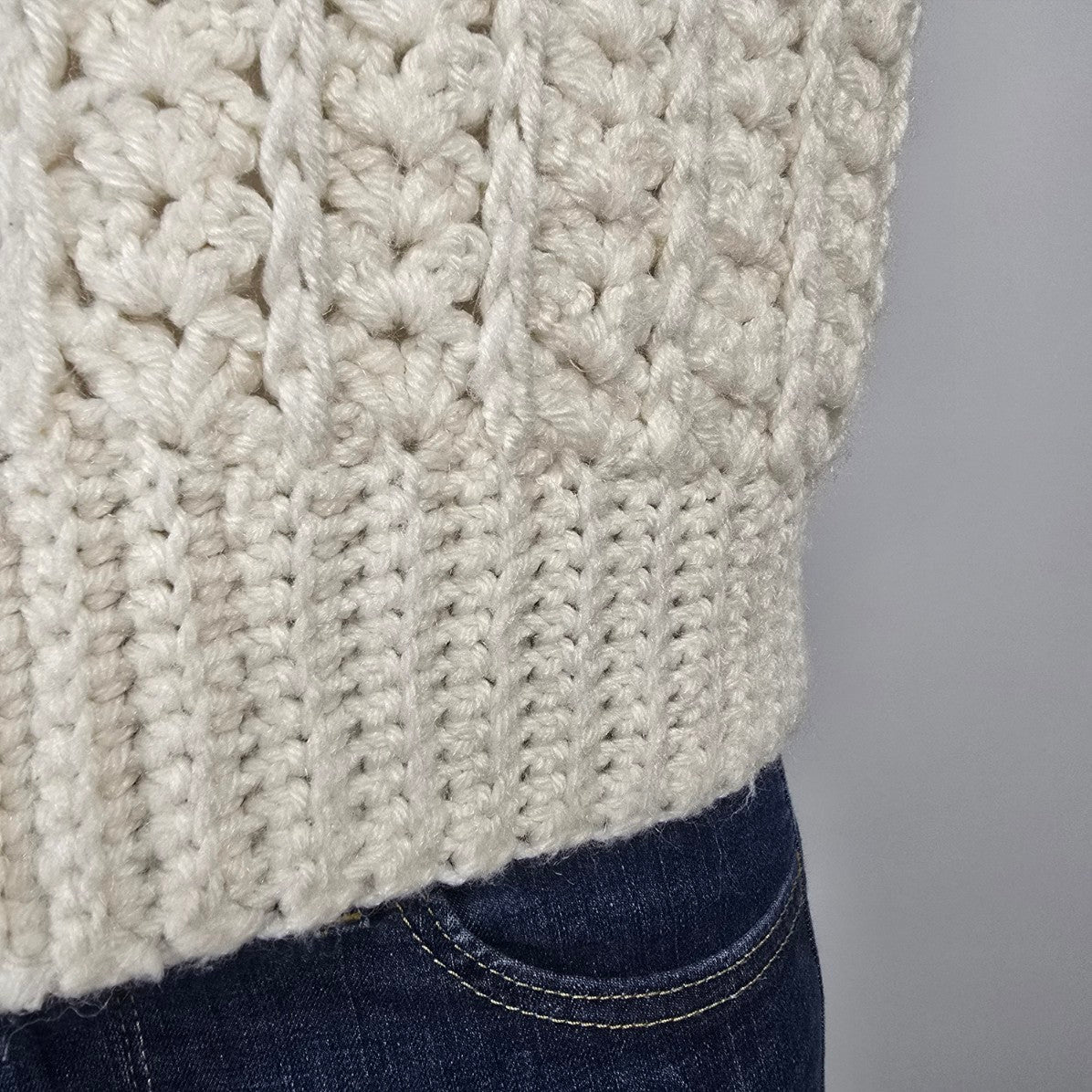Handmade Knit White Button Up Sweater Vest Size L