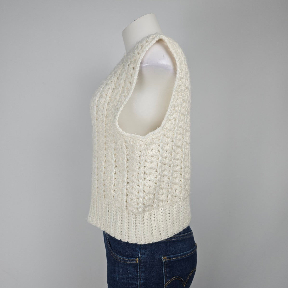 Handmade Knit White Button Up Sweater Vest Size L