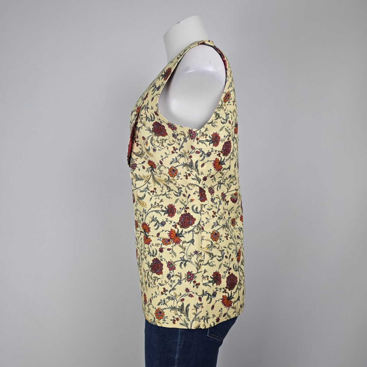 Yellow Floral Button Up Vest Size S/M
