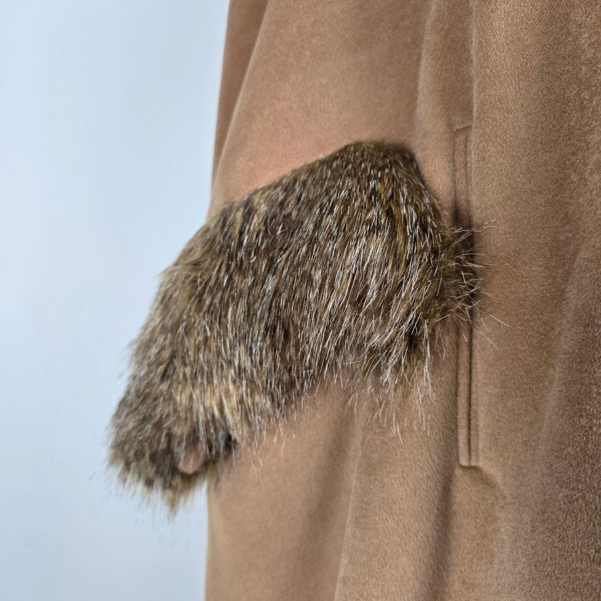 Adrienne Landau Brown Cape Faux Fur Trimmed Jacket Size XL