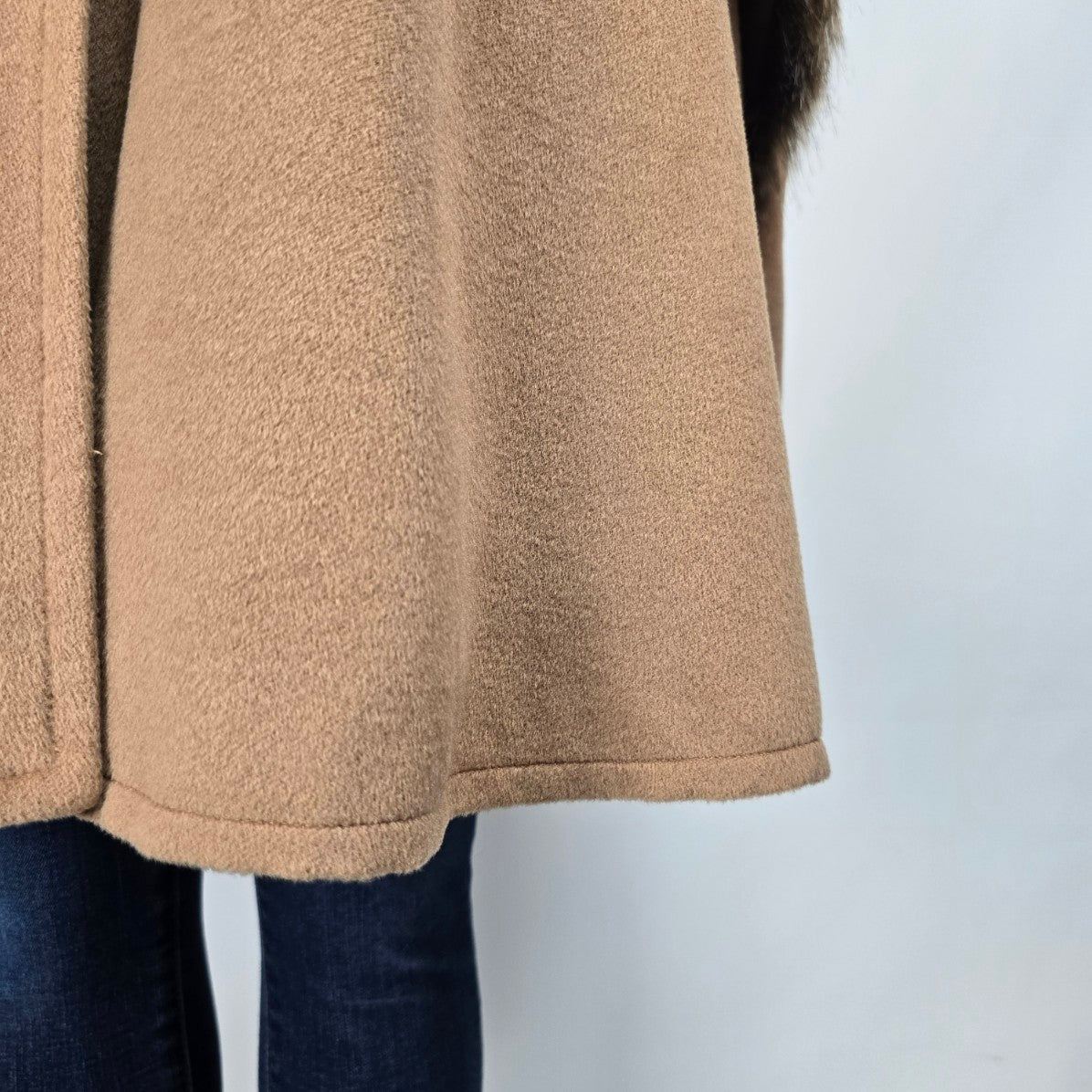 Adrienne Landau Brown Cape Faux Fur Trimmed Jacket Size XL