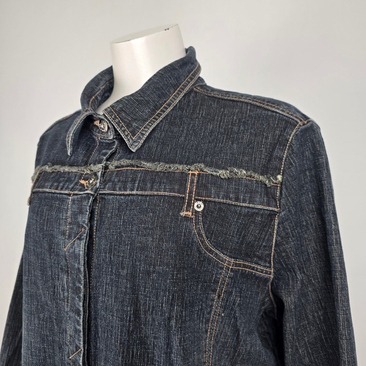 Vintage 725 Dark Denim Button Up Long Jacket Size 2XL