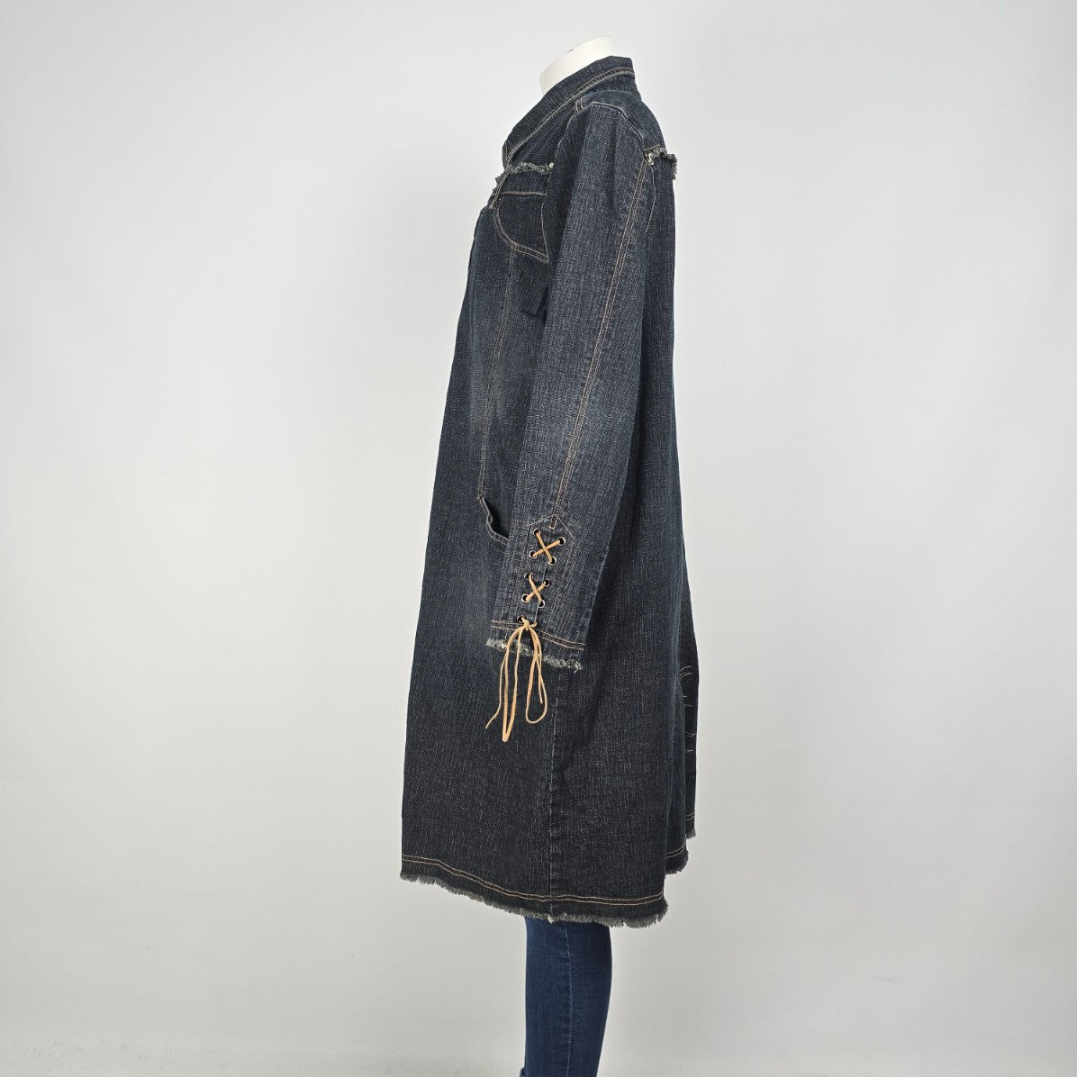 Vintage 725 Dark Denim Button Up Long Jacket Size 2XL