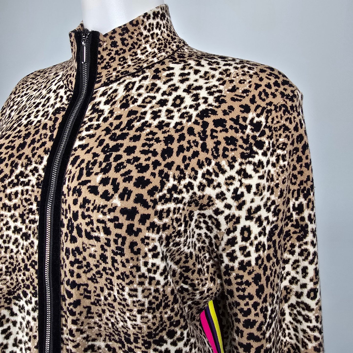 Marc Cain Animal Print Pink Stripe Zip Up Knit Jacket Size 6