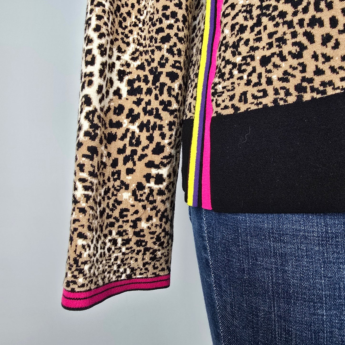 Marc Cain Animal Print Pink Stripe Zip Up Knit Jacket Size 6