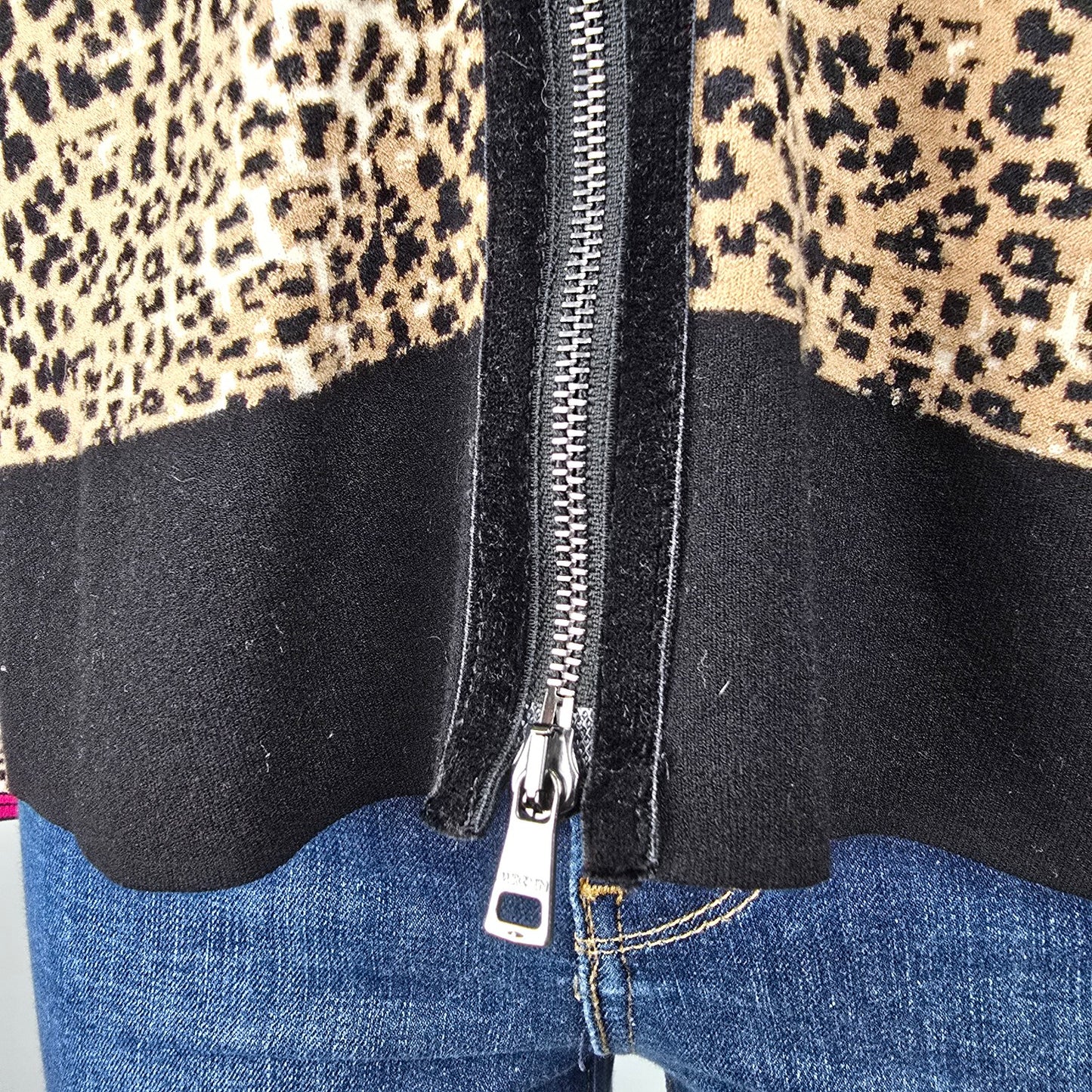 Marc Cain Animal Print Pink Stripe Zip Up Knit Jacket Size 6
