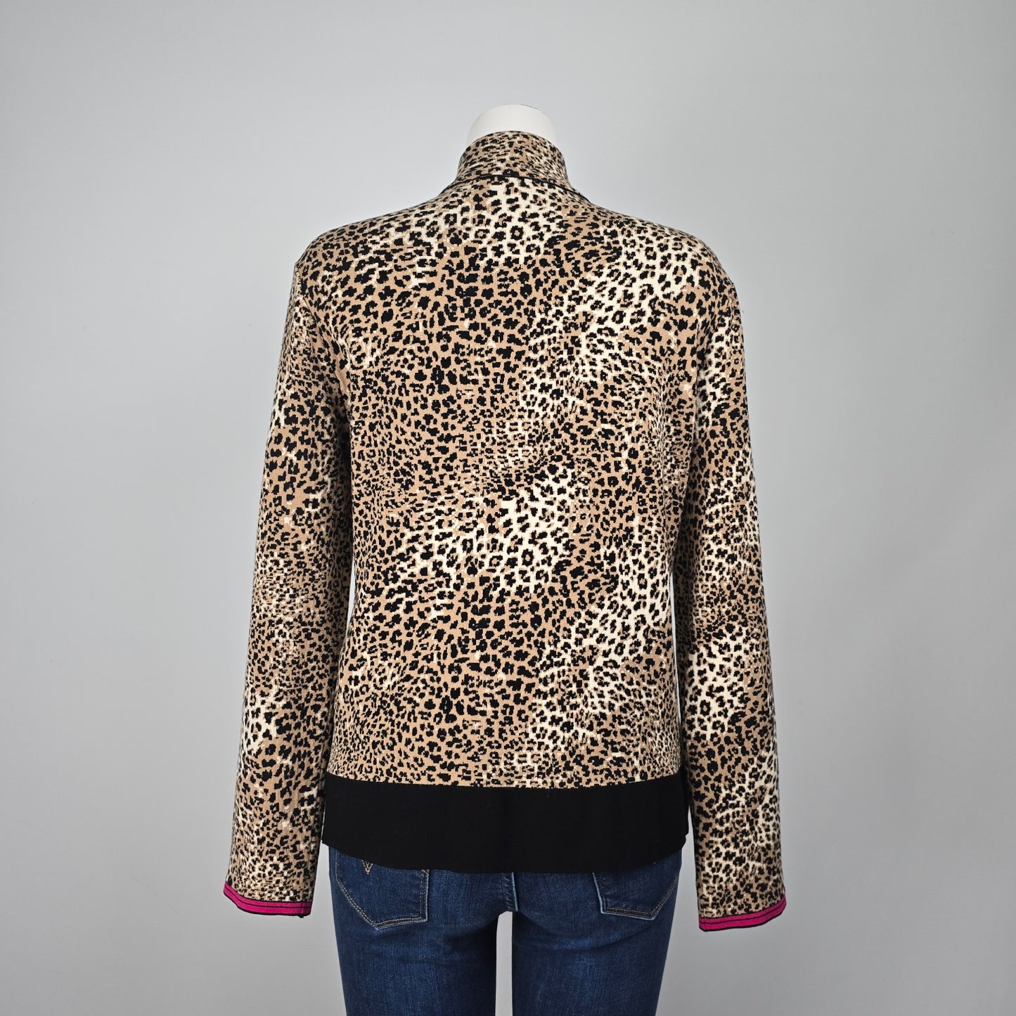 Marc Cain Animal Print Pink Stripe Zip Up Knit Jacket Size 6