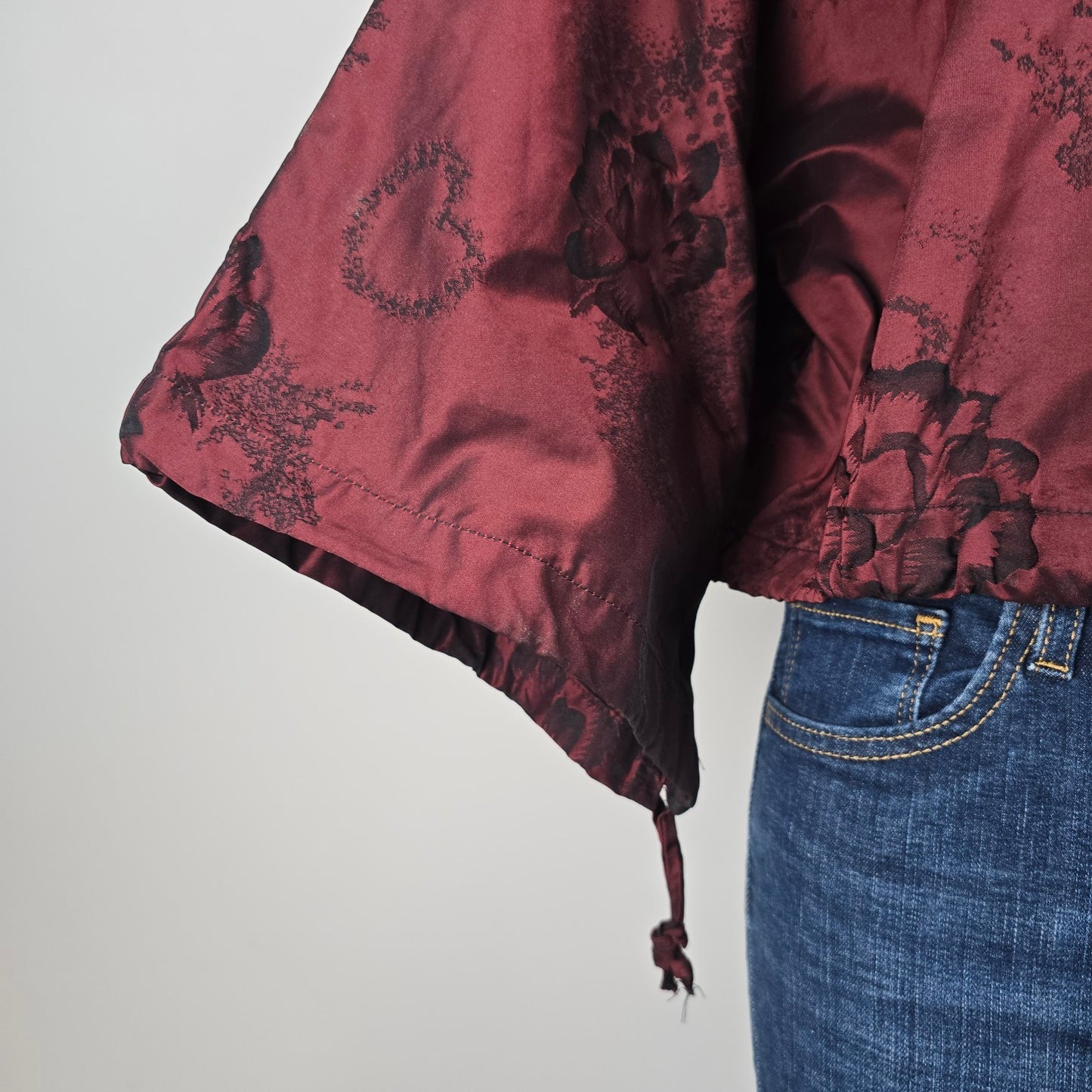 Bryn Walker Burgundy Floral Belle Sleeve Top Size XXS