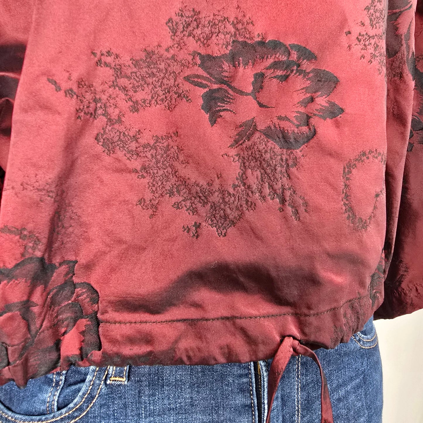 Bryn Walker Burgundy Floral Belle Sleeve Top Size XXS
