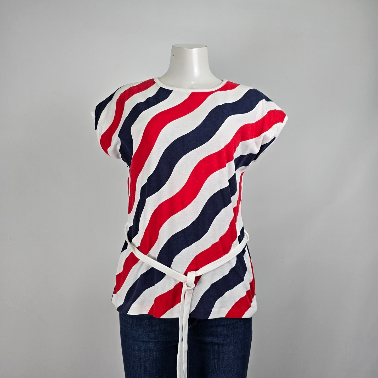Vintage Sensations Red Diagonal Striped Belted Tshirt Size 8
