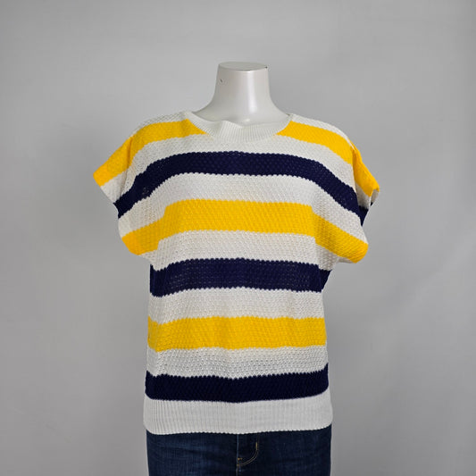 Vintage Tricots Boutique Yellow Striped Knit Short Sleeve Sweater Size M