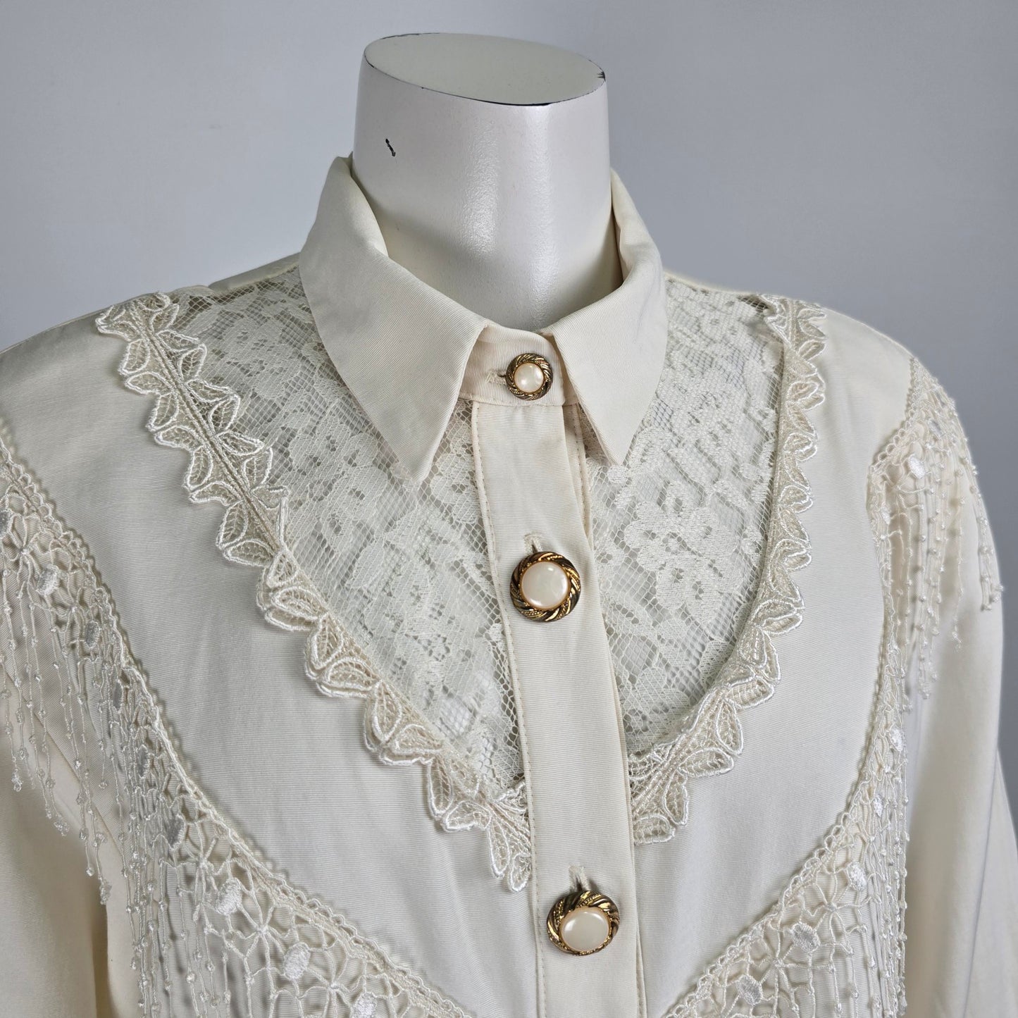 Vintage Jessica White Tassel Western Button Up Blouse Size 14