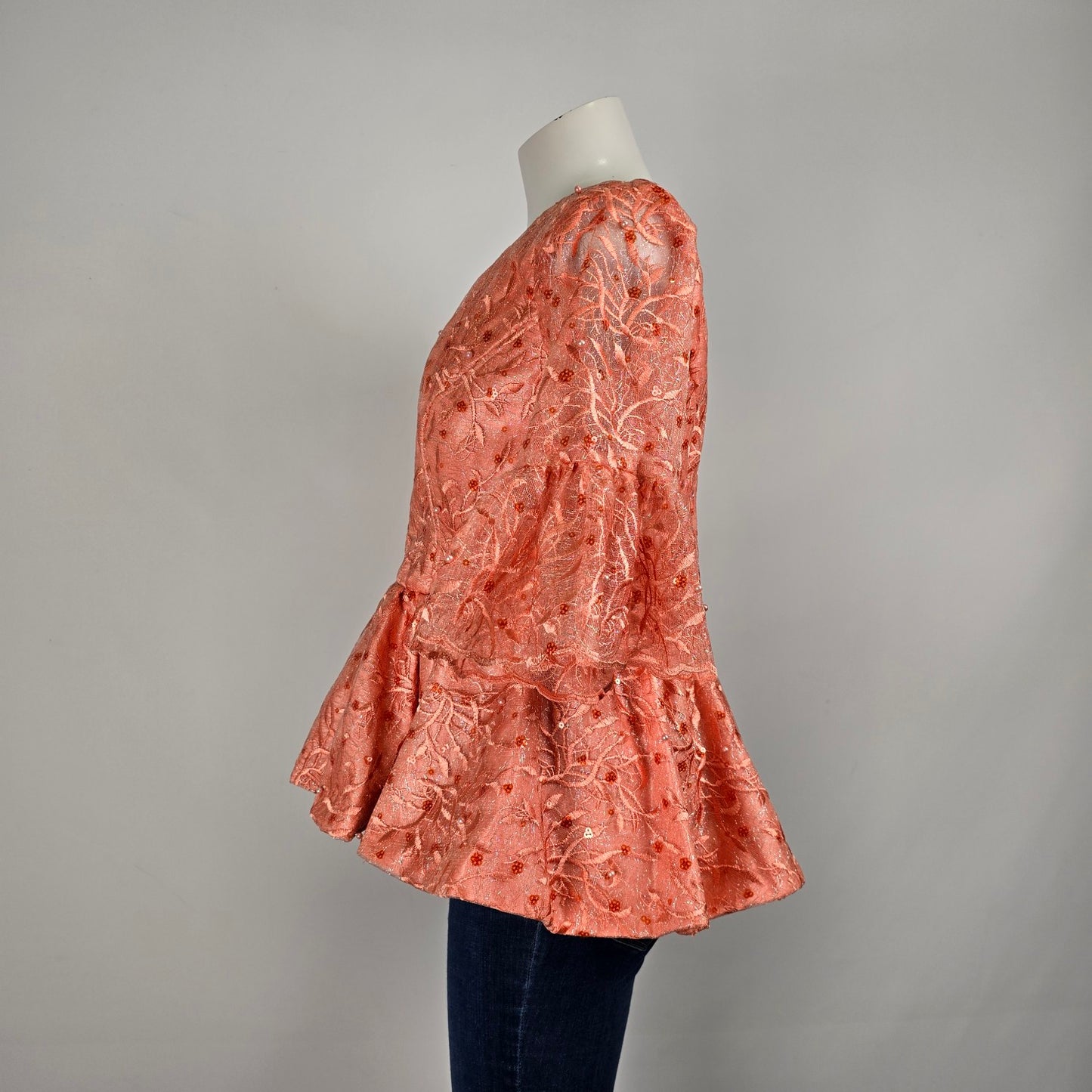 Vintage Handmade Peach Lace Peplum Blouse Size M/L