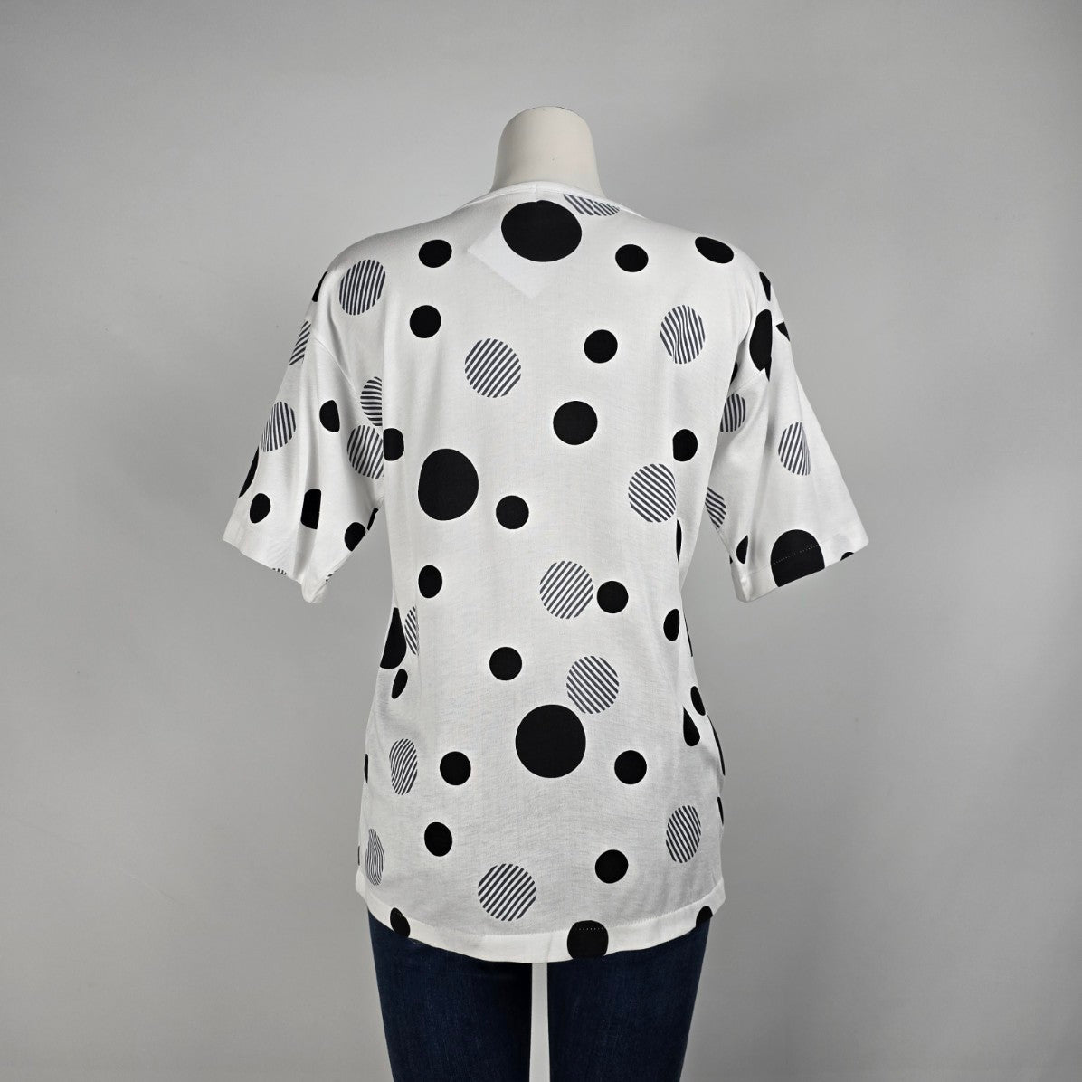 Vintage Destiny White Polka Dot T-Shirt Size S