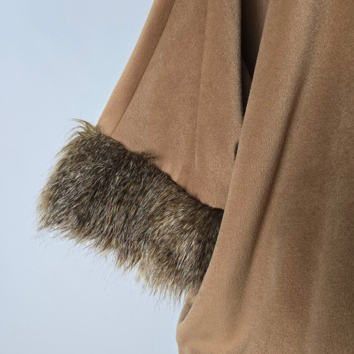 Adrienne Landau Brown Faux Fur Trimmed Poncho Jacket Size 3XL