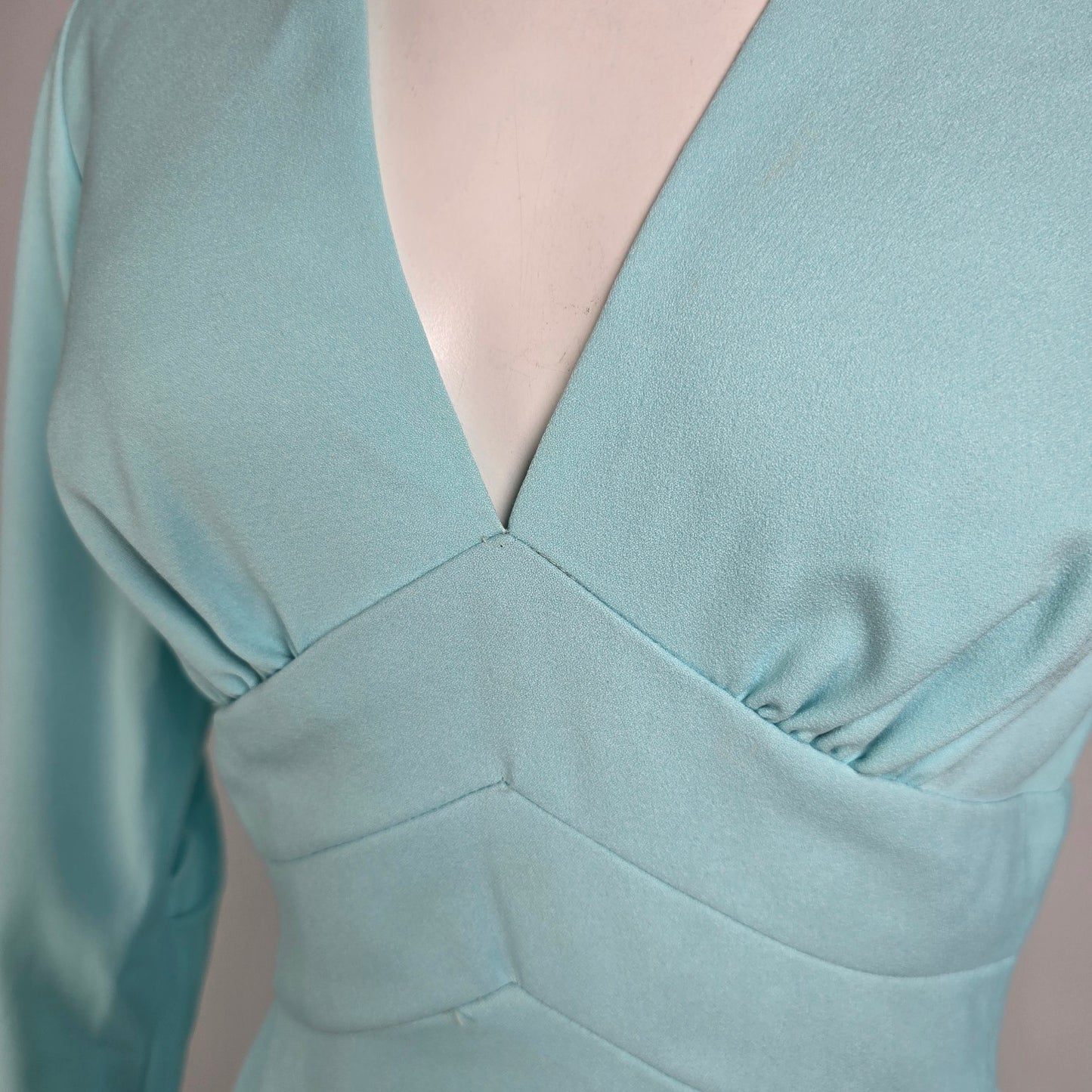 Vintage Blue Long Gown Feather Cuff Detail With Vest Size S