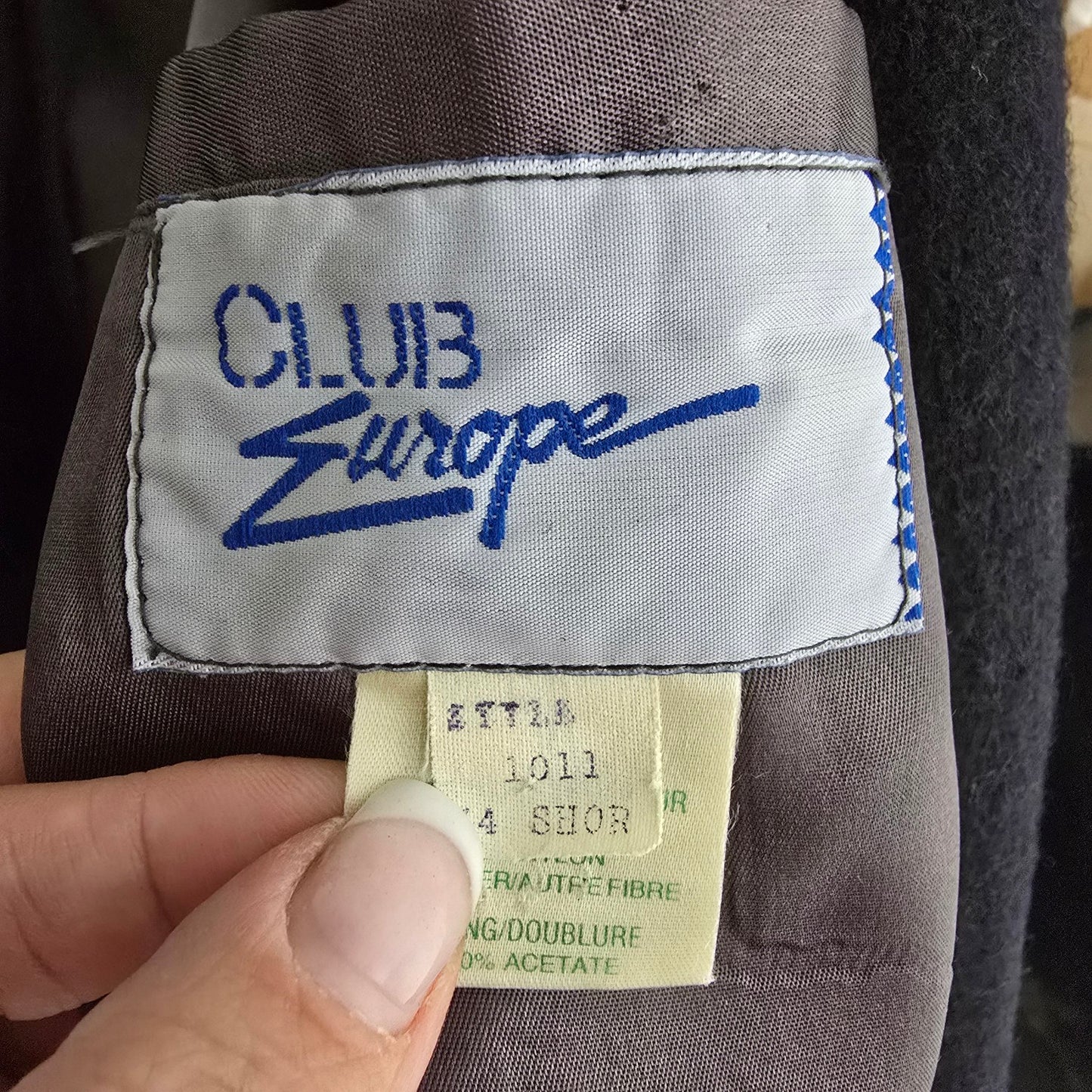 Vintage Club Europe Black Wool Button Up Coat Size L