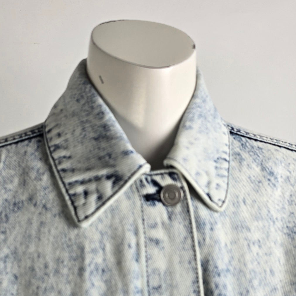 Avec Les Filles Acid Wash Oversized Ruffle Denim Trucker Jacket Size XS/S