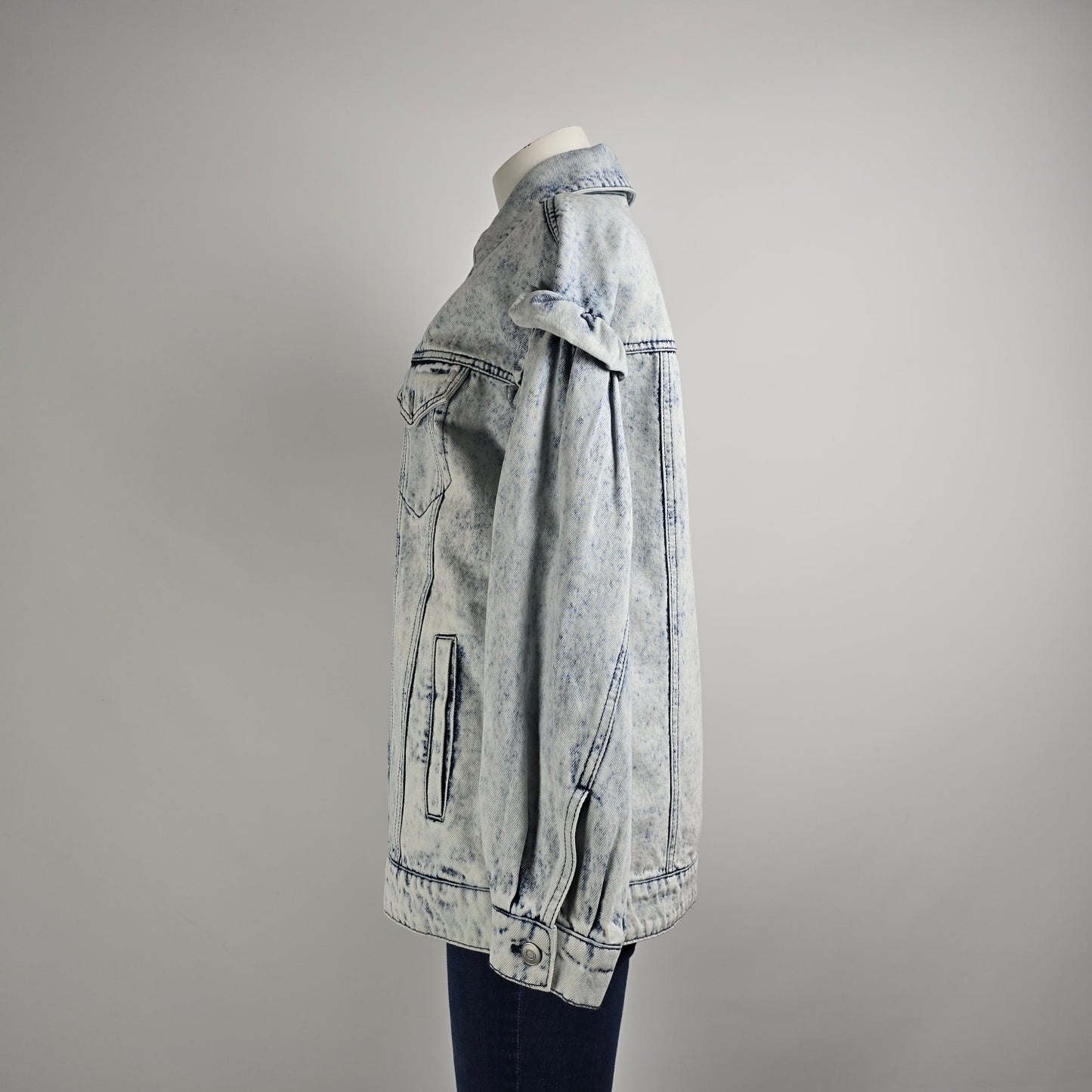 Avec Les Filles Acid Wash Oversized Ruffle Denim Trucker Jacket Size XS/S