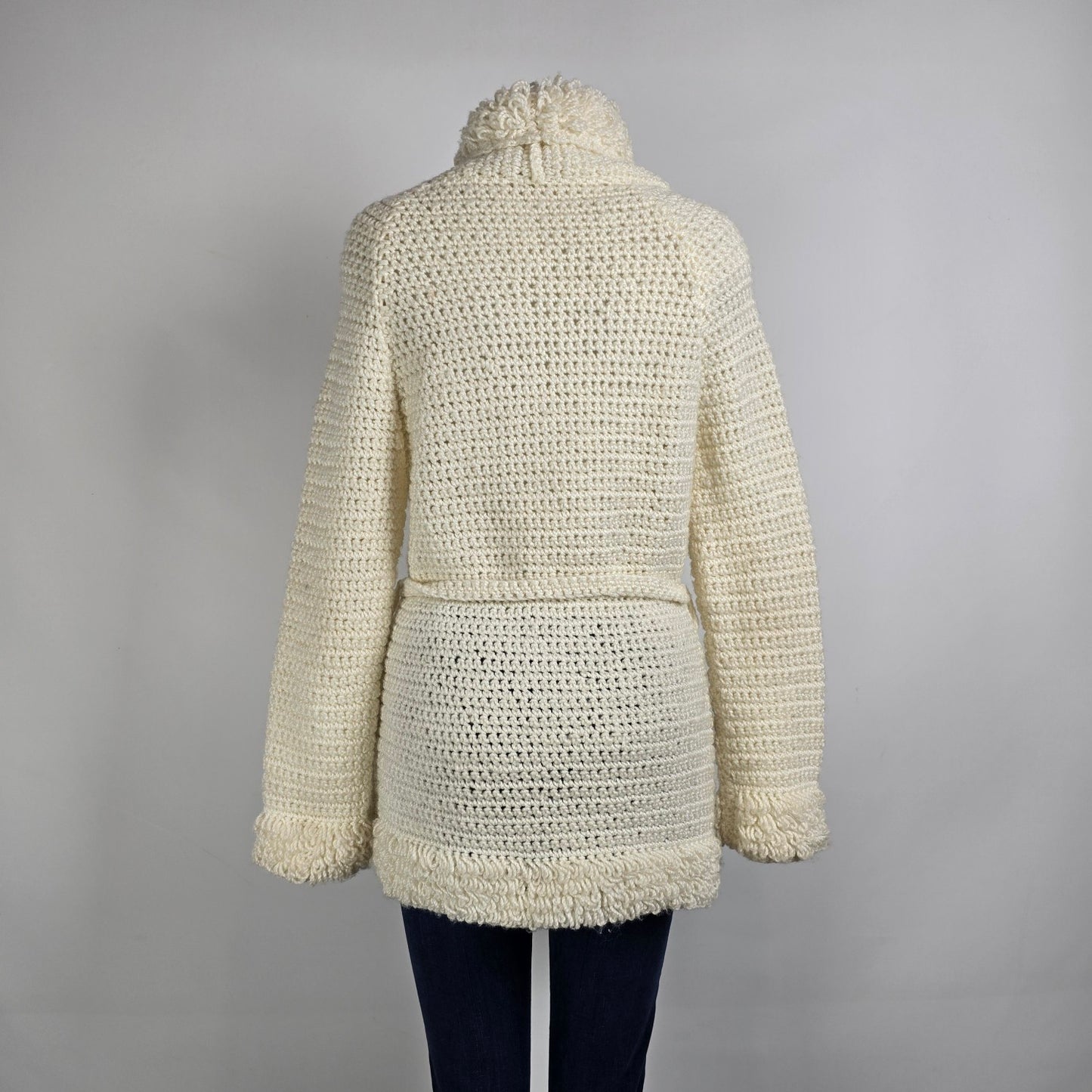 Vintage Handknit Cream Button Up Cardigan Size S/M