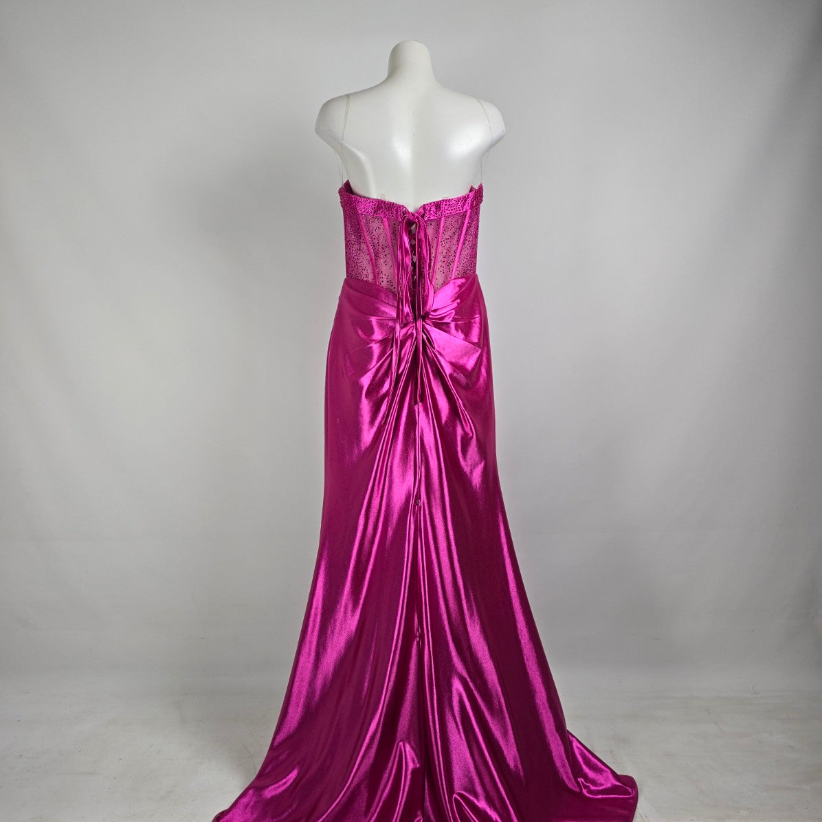 Mori Lee Pink Lace Bodice High Slit Gown Size 14