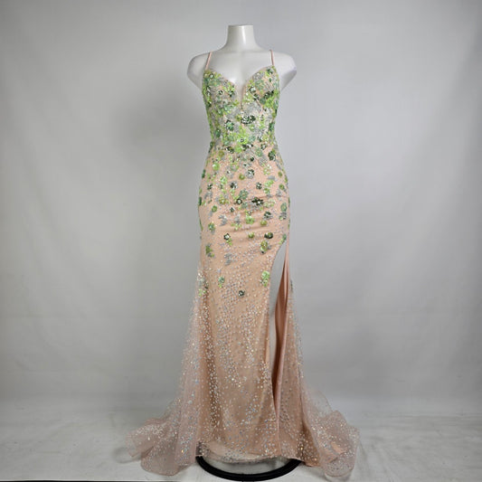 Colors Blush Floral Sequined Eventwear Gown Size 4 Style 3447