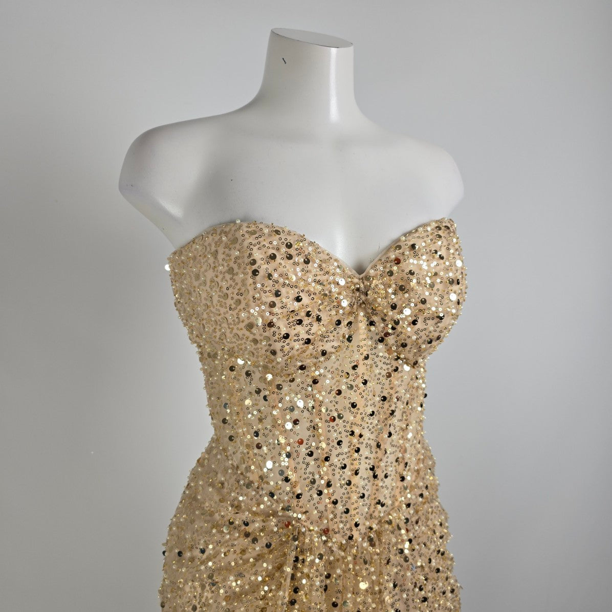 Morilee Gold Sequins & Pearl Eventwear Gown Size 12 Style 49117