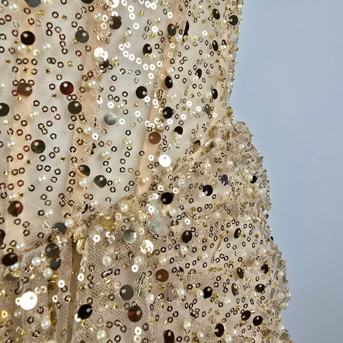 Morilee Gold Sequins & Pearl Eventwear Gown Size 12 Style 49117