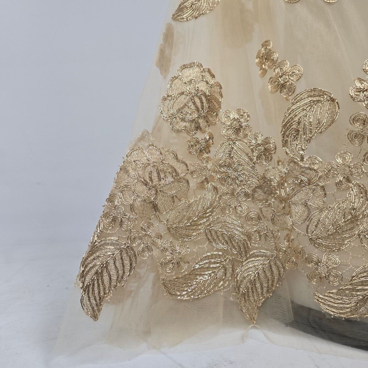 Angela & Alison Gold Embroidered Halter Eventwear Gown Size 12 Style 91084