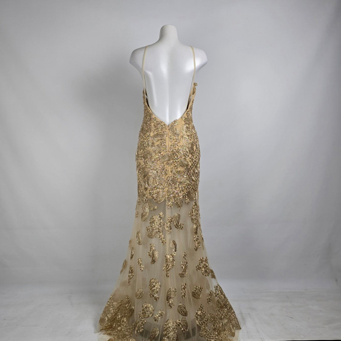 Angela & Alison Gold Embroidered Halter Eventwear Gown Size 12 Style 91084