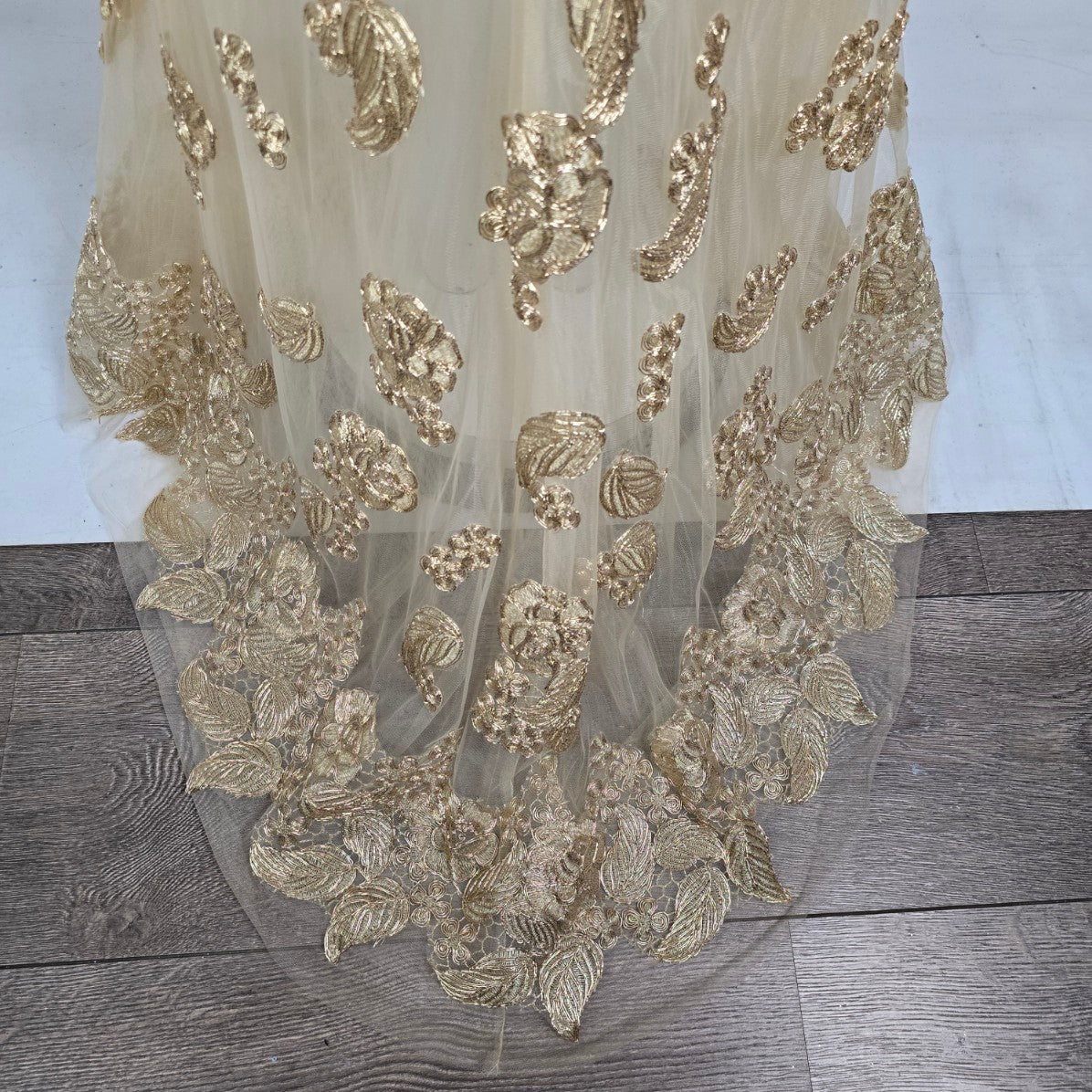 Angela & Alison Gold Embroidered Halter Eventwear Gown Size 12 Style 91084