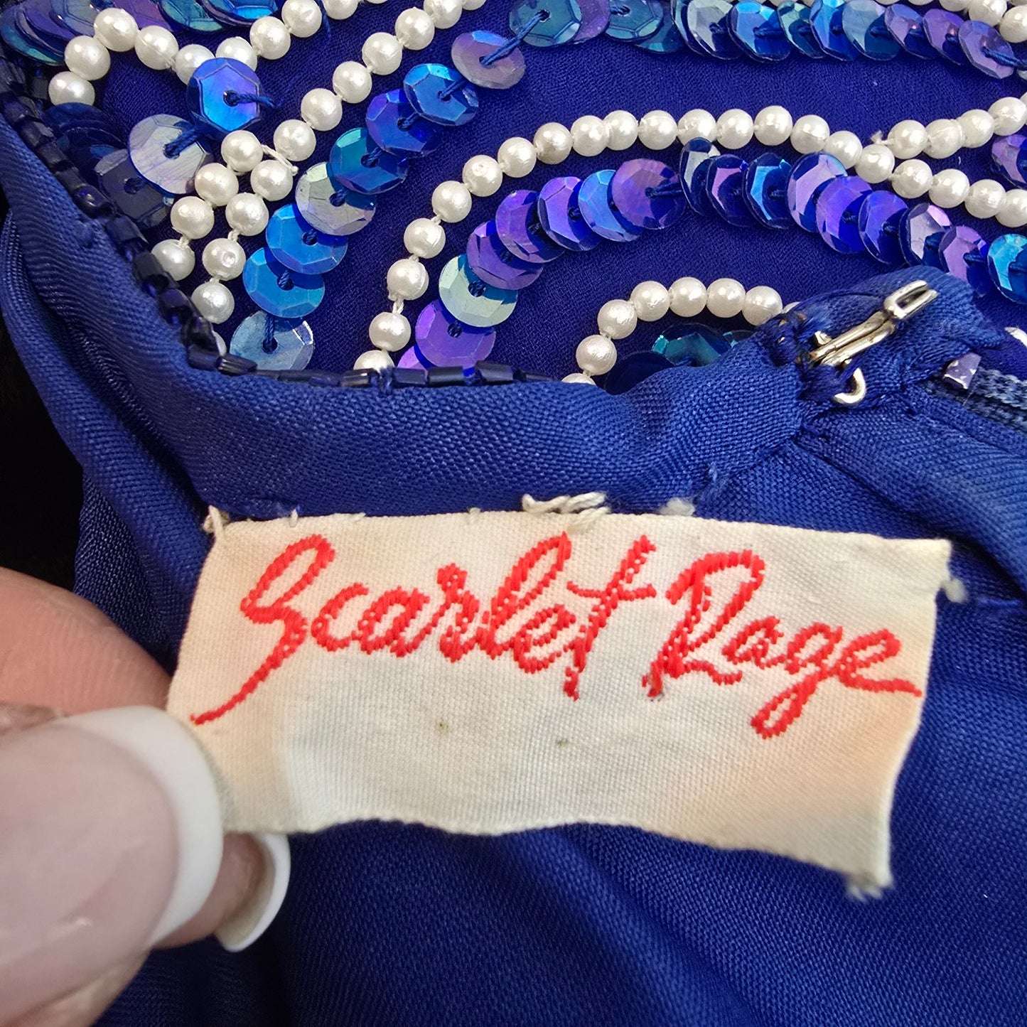 Vintage Scarlet Rage Blue Silk Beaded Mini Dress Size S/M