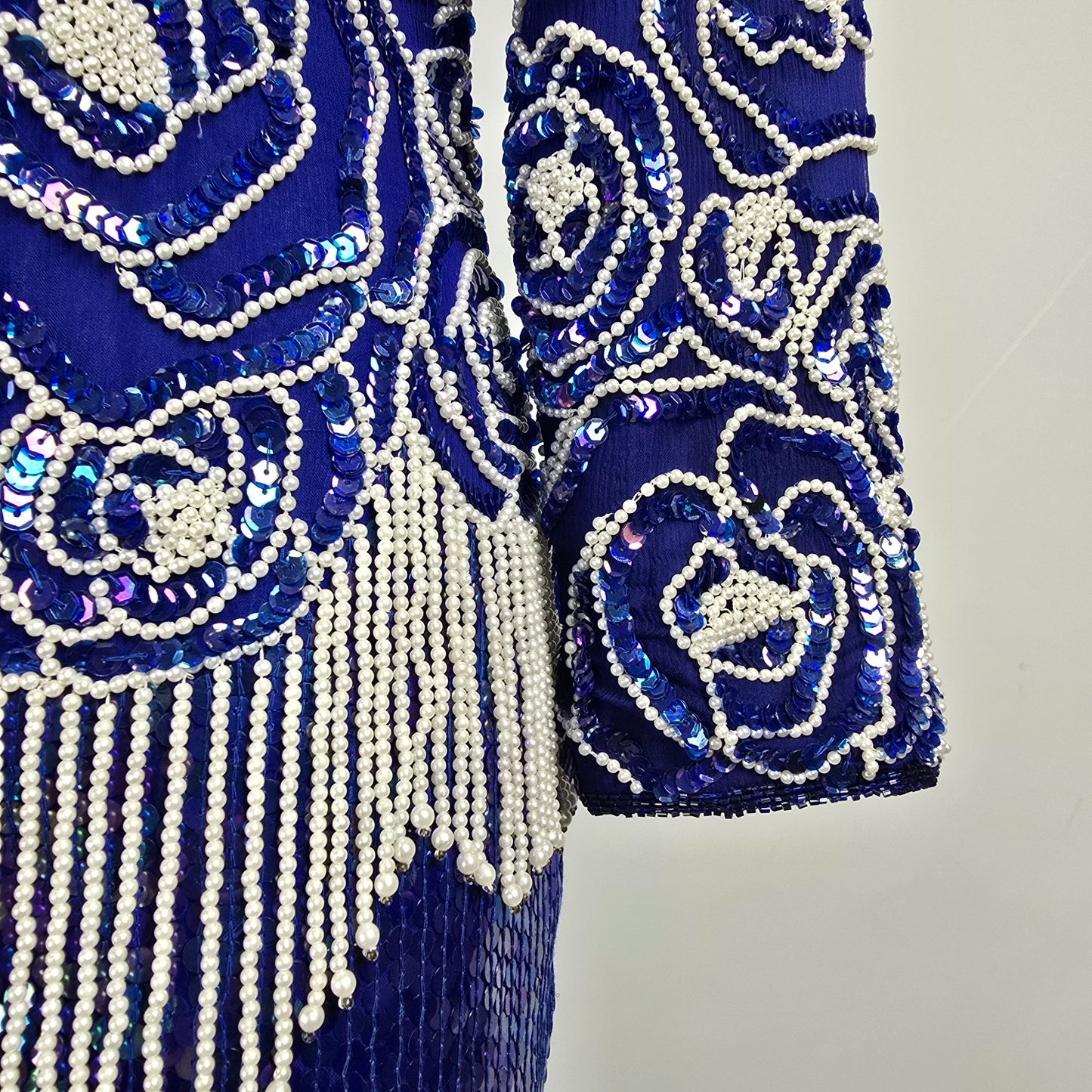 Vintage Scarlet Rage Blue Silk Beaded Mini Dress Size S/M