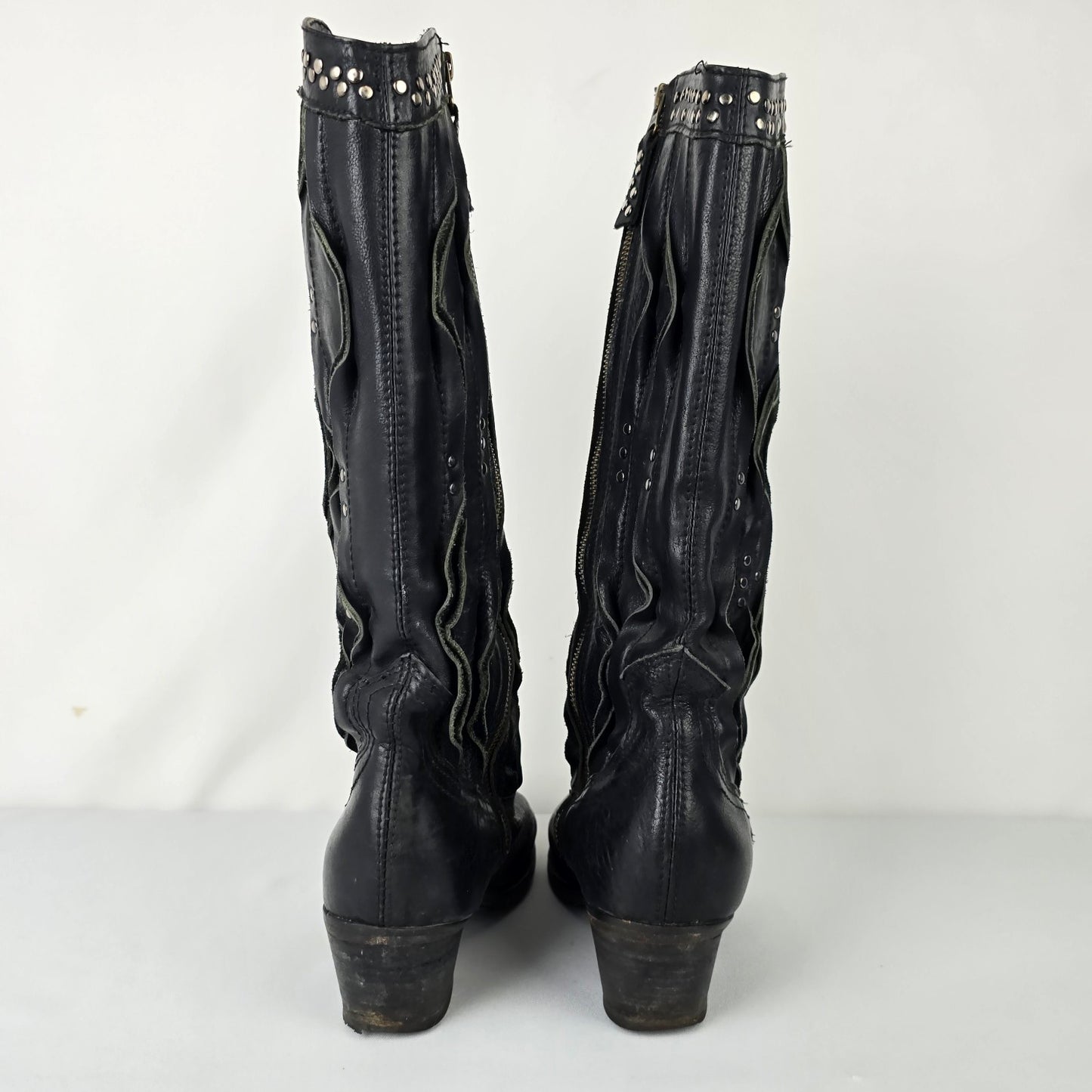 Sheridan Mia Anthropologie Black Leather Studded Cowboy Boots Size 9