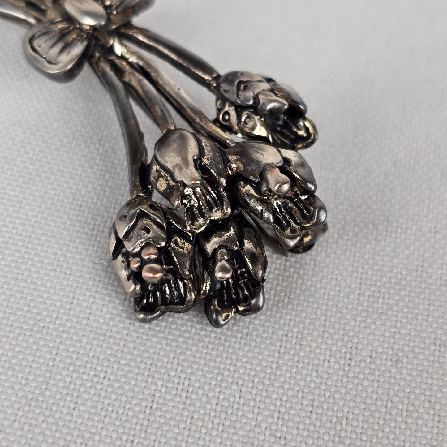 Vintage Rose Bouquet Silver Brooch