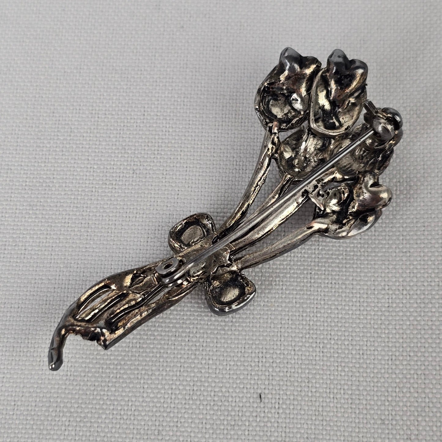 Vintage Rose Bouquet Silver Brooch