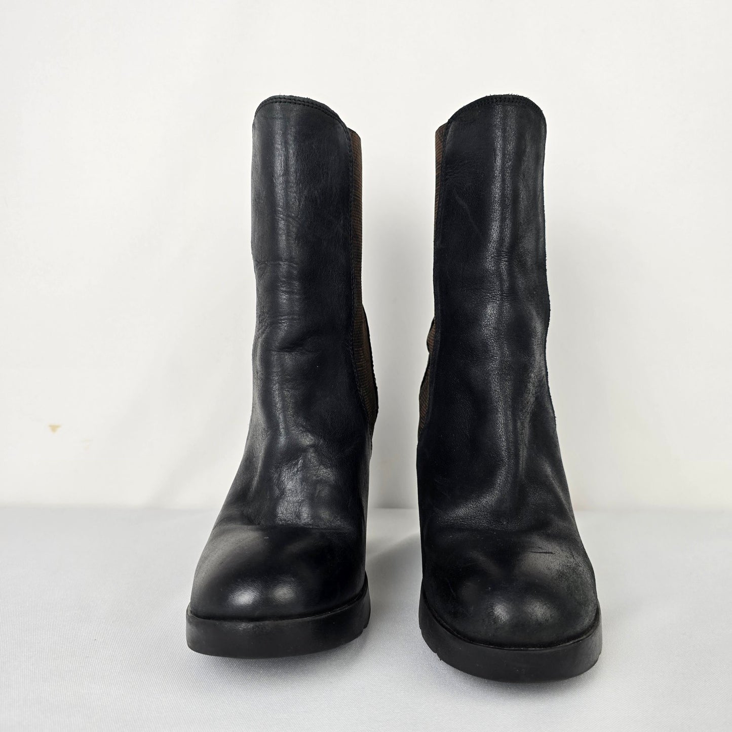 Fly London Black Leather Heeled Ankle Boot Size 8