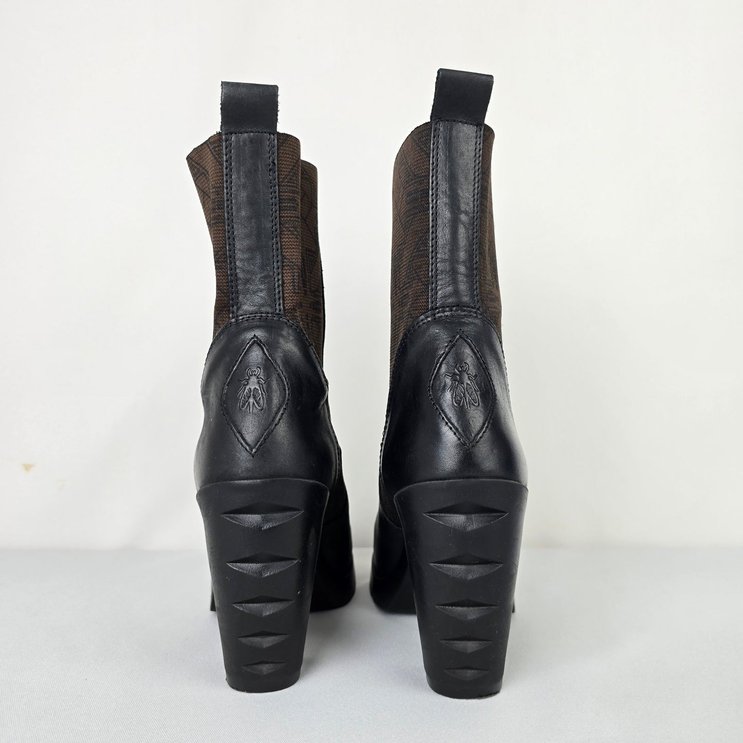 Fly London Black Leather Heeled Ankle Boot Size 8