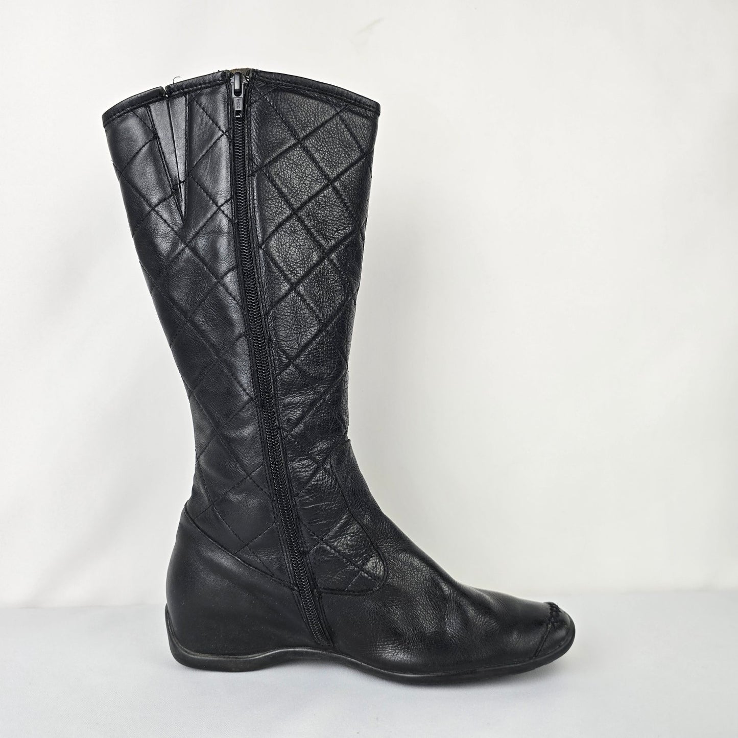 Pikolinos Black Leather Quilted Mid Calf Boots Size 9