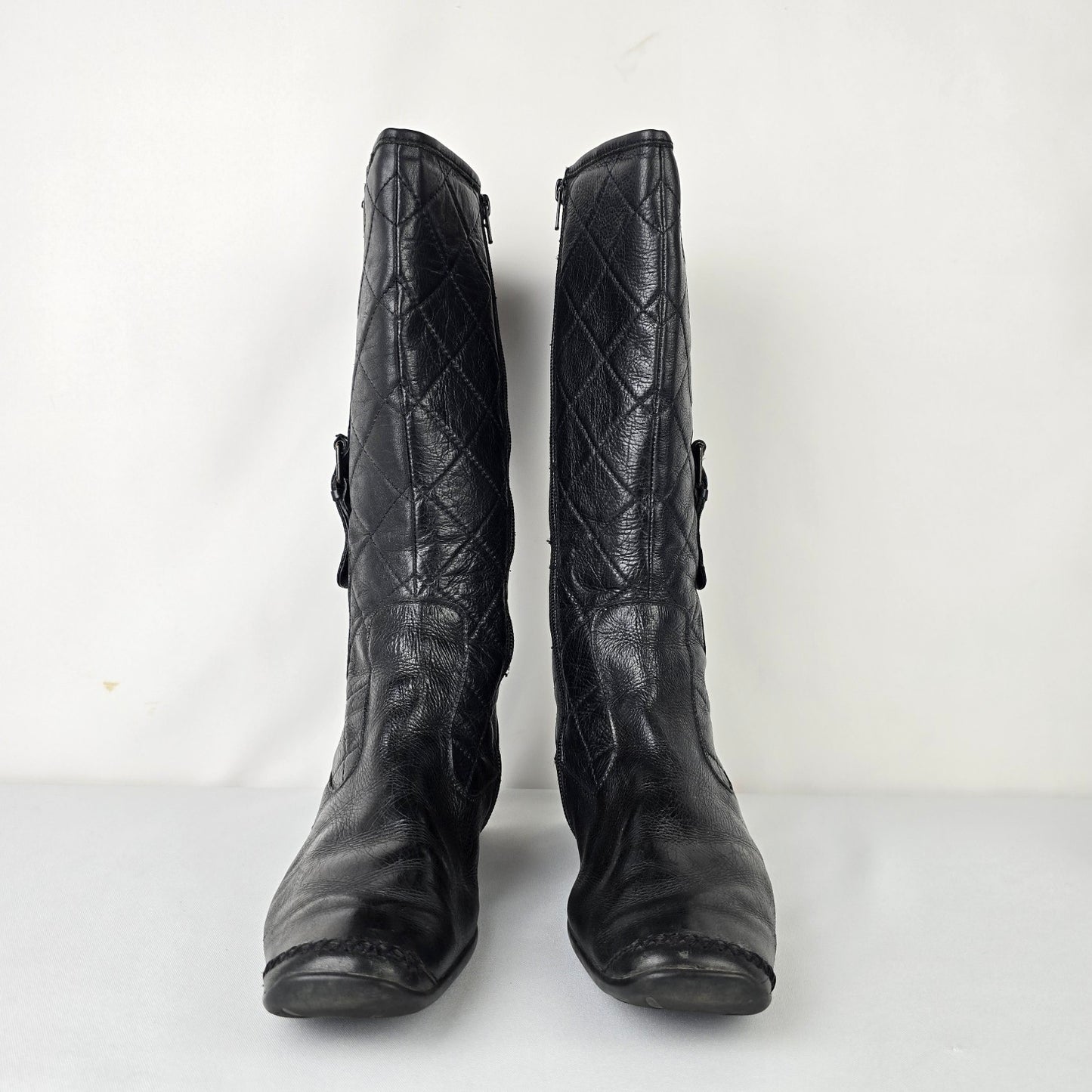 Pikolinos Black Leather Quilted Mid Calf Boots Size 9