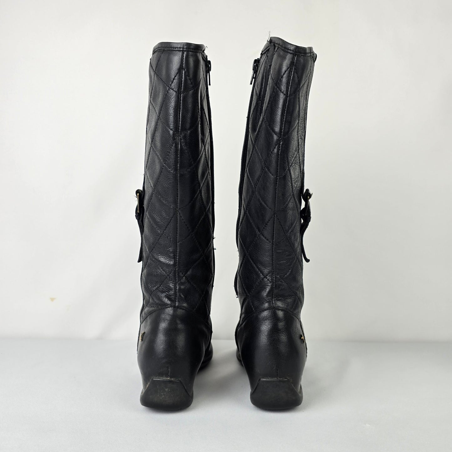 Pikolinos Black Leather Quilted Mid Calf Boots Size 9