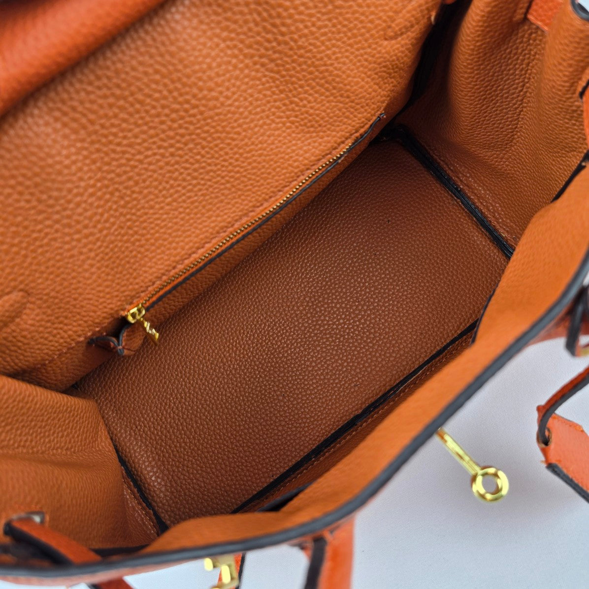 Designer Inspired Orange Top Handle Purse
