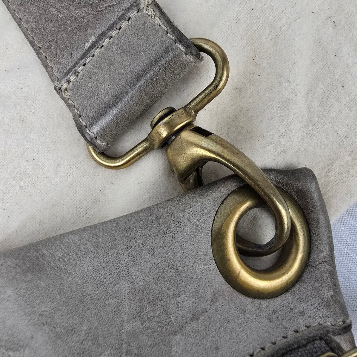 Roots Grey Leather Crossbody Purse